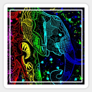 Rainbow Zentangle Elephant with Black Background Sticker